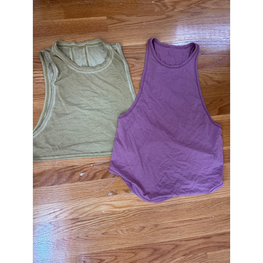 Lululemon Tank Top Bundle Olive Green Crop & Purple High Neck Muscle Tanks 2pc